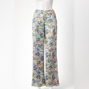 Entro Satin Boho Festival Resort wear Abstract Leaf High Waist Pants NWT Small